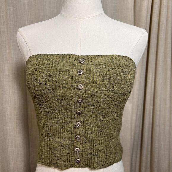 Pilcro Tops - Pilcro Ribbed Knit Strapless Button-Front Top – Size Small